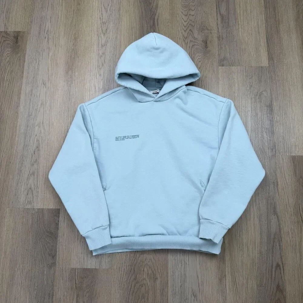 Pangaia Hoodie Mens XXS Light Blue Organic Cotton Recycled Fleece Pullover Logo